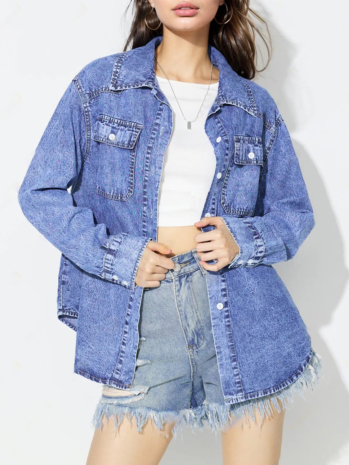 Koisoon Hem Collared Neck Denim Top