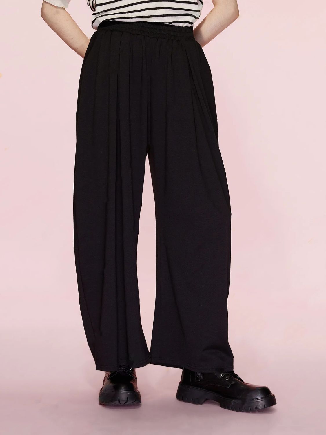 Koisoon Elastic Waist Wide Leg Pants with Pockets