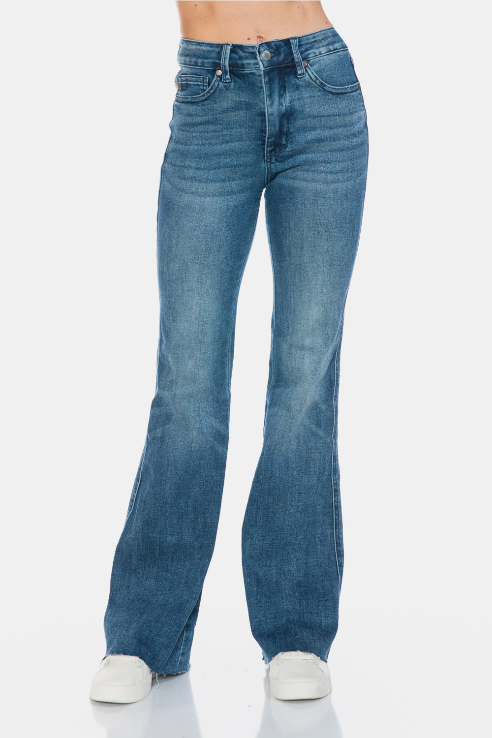 Koisoon Blue Full Size Tummy Control Cut Hem Flare Jeans