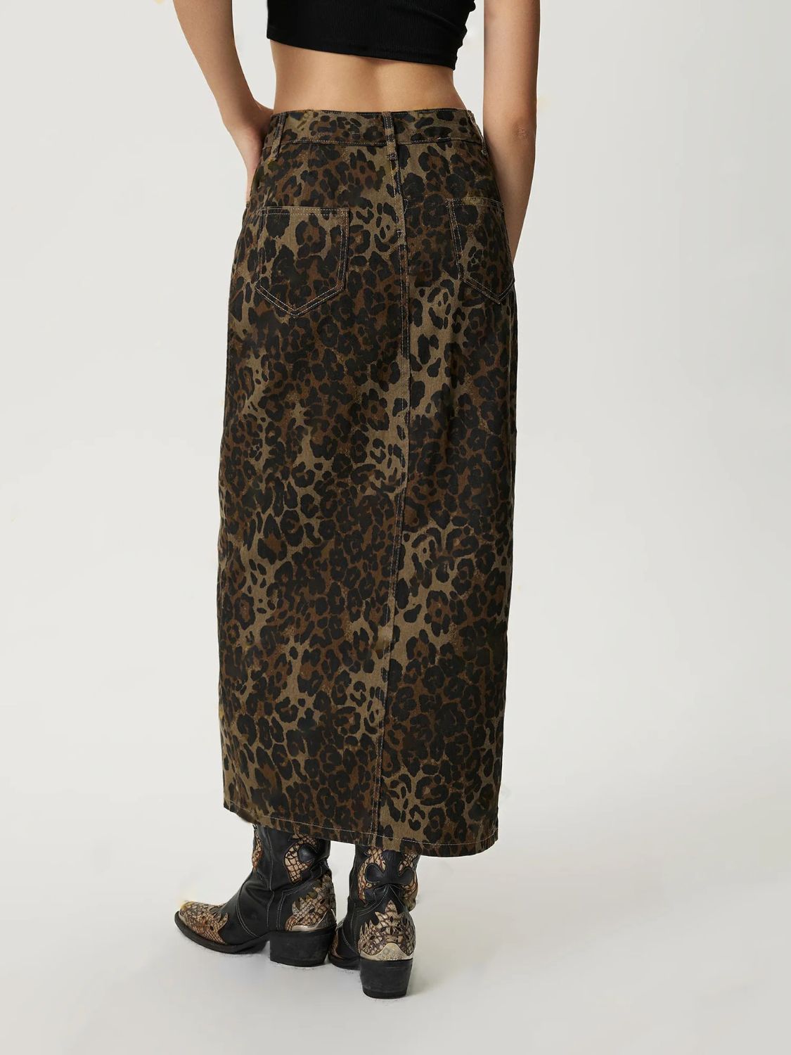 Koisoon Leopard Button Up Denim Skirt