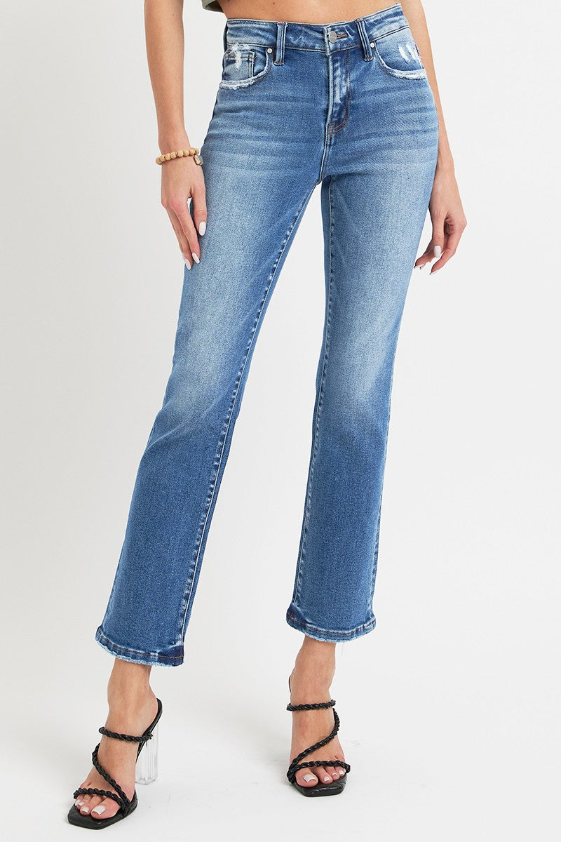 Koisoon Full Size Mid Rise Ankle Straight Jeans with Pockets