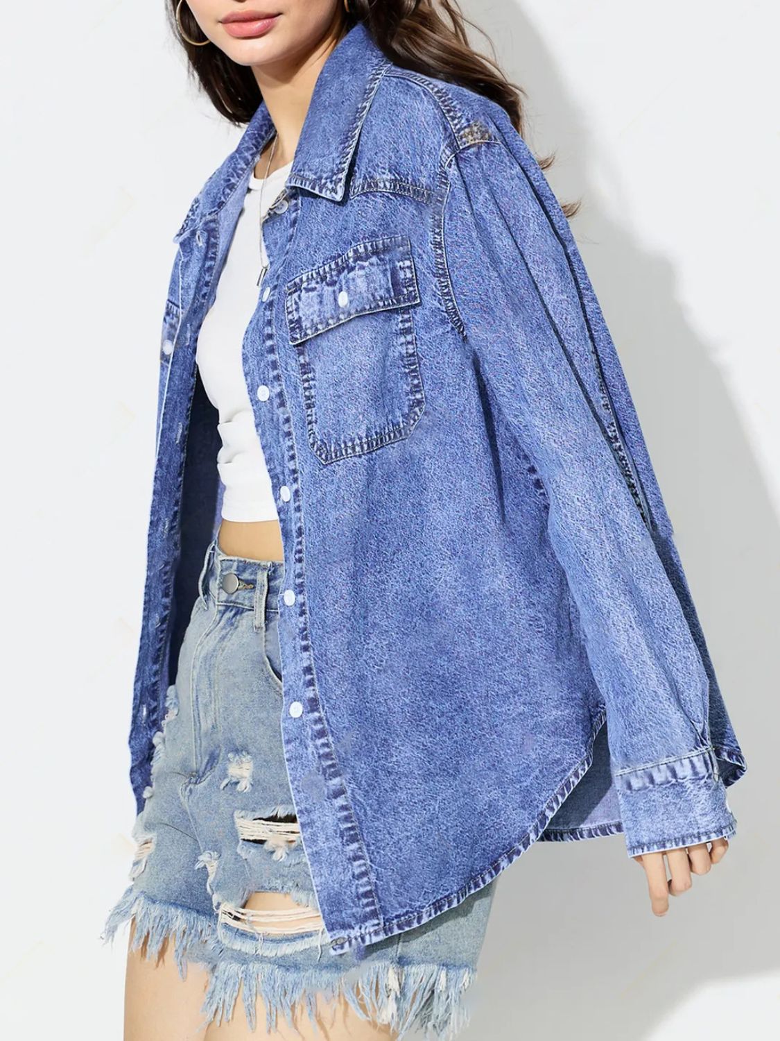 Koisoon Hem Collared Neck Denim Top