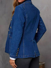 Koisoon Collared Neck Long Sleeve Denim Jacket