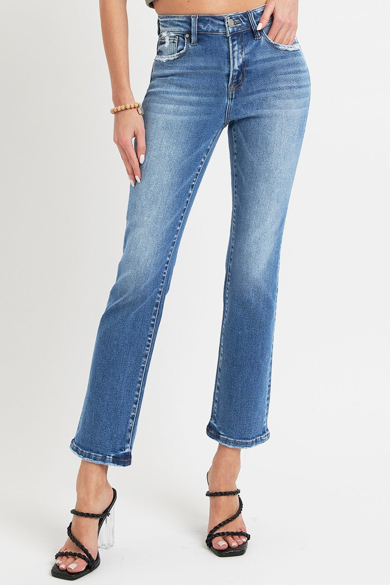 Koisoon Full Size Mid Rise Ankle Straight Jeans with Pockets