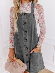 Koisoon Wide Strap Button Down Denim Overall Dress