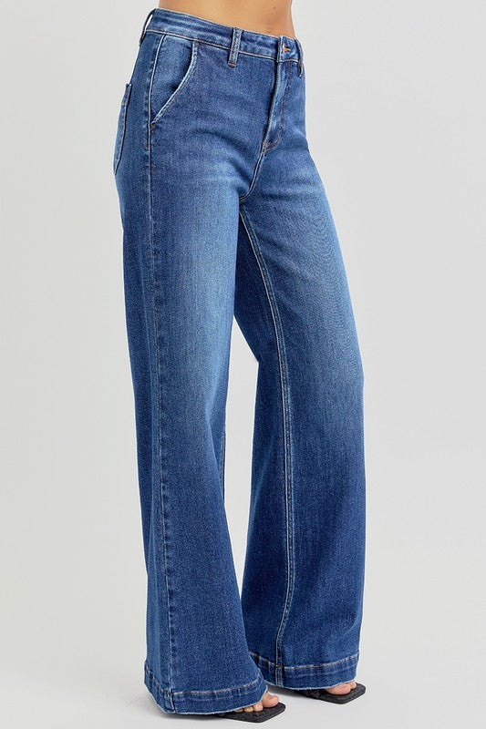 Koisoon Full Size High Rise Wide Leg Jeans with Slanted Pockets