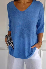 Koisoon V-Neck Three-Quarter Sleeve Knit Top