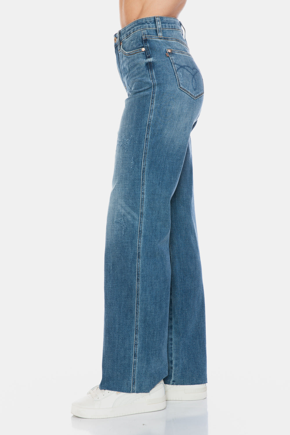 Koisoon Blue Full Size Tummy Control Cut Raw Hem Straight Jeans