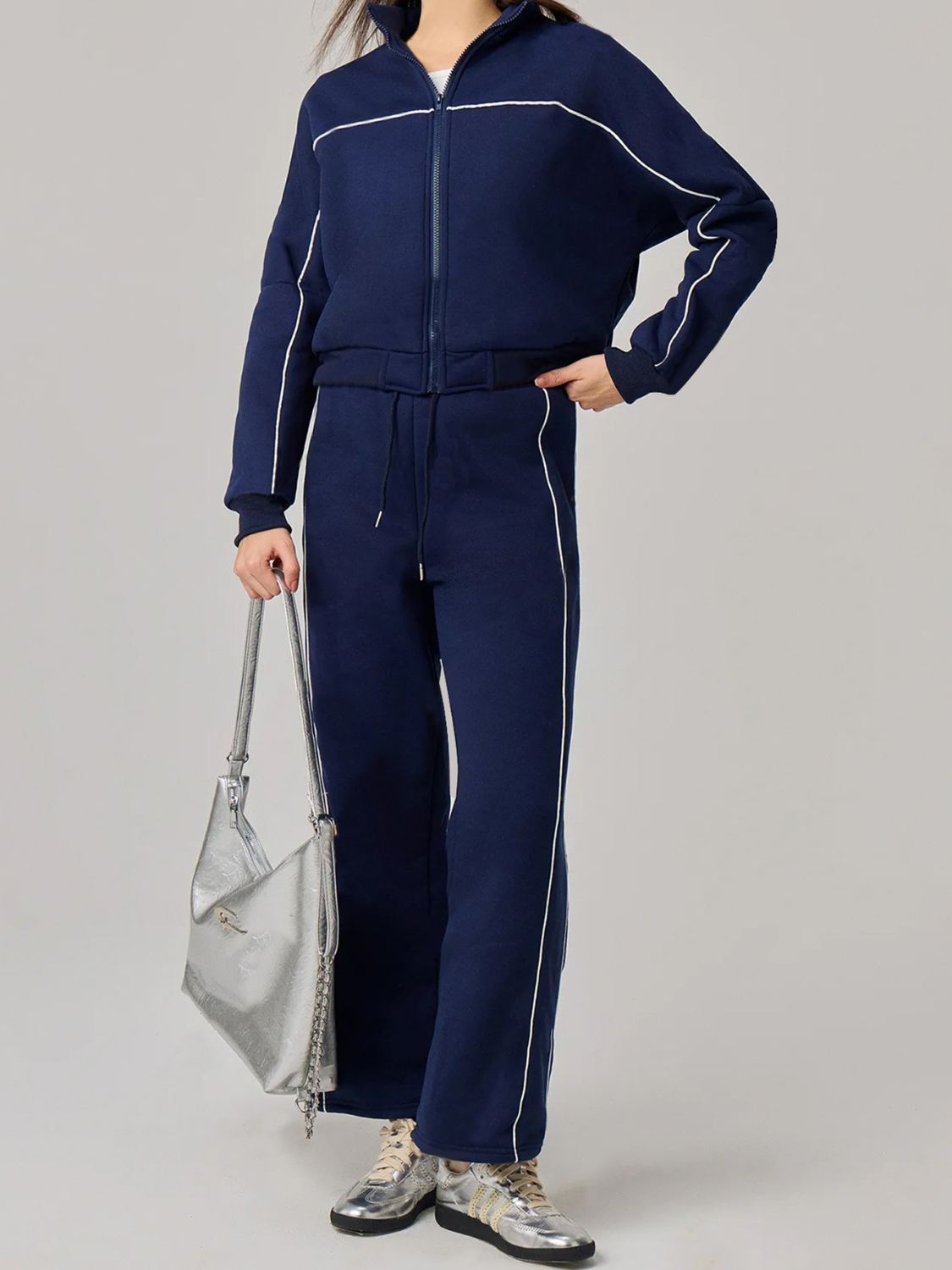 Koisoon Zip Up Long Sleeve Top and Drawstring Pants Set