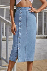 Koisoon Buttoned Split Denim Skirt