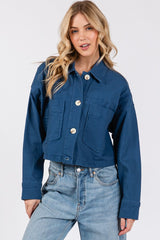 Koisoon Button Down Cropped Denim Jacket with Patch Pockets