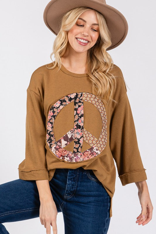 Koisoon Floral Peace Patch Round Neck Top