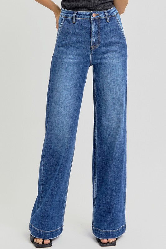 Koisoon Full Size High Rise Wide Leg Jeans with Slanted Pockets