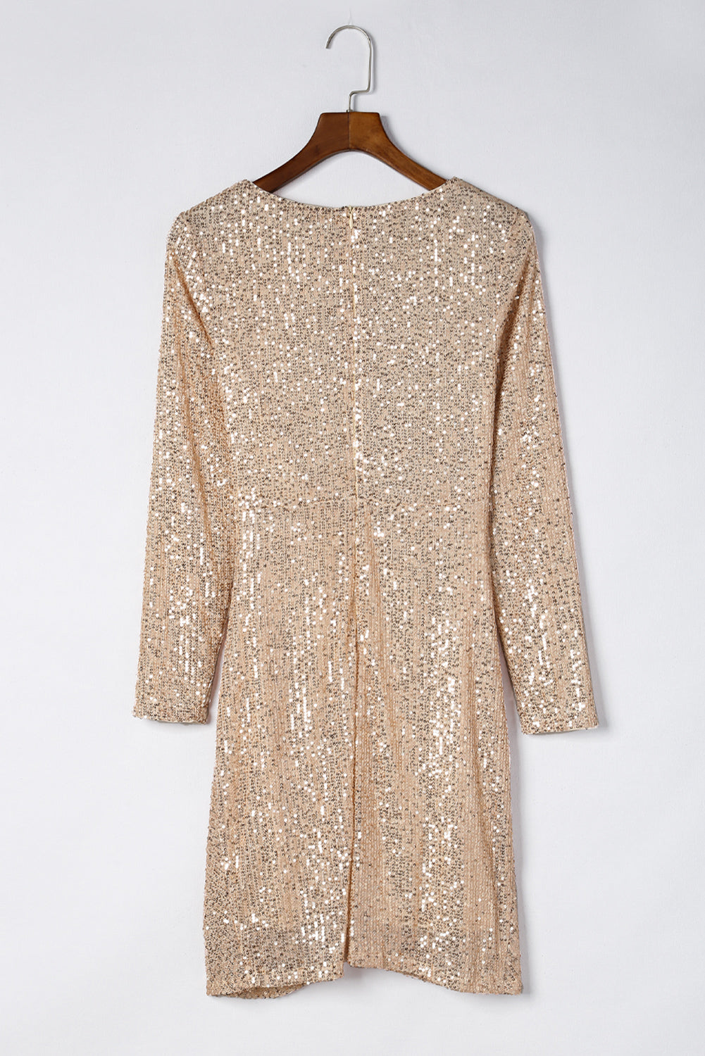 Koisoon Sequin Knot Round Neck Long Sleeve Mini Dress