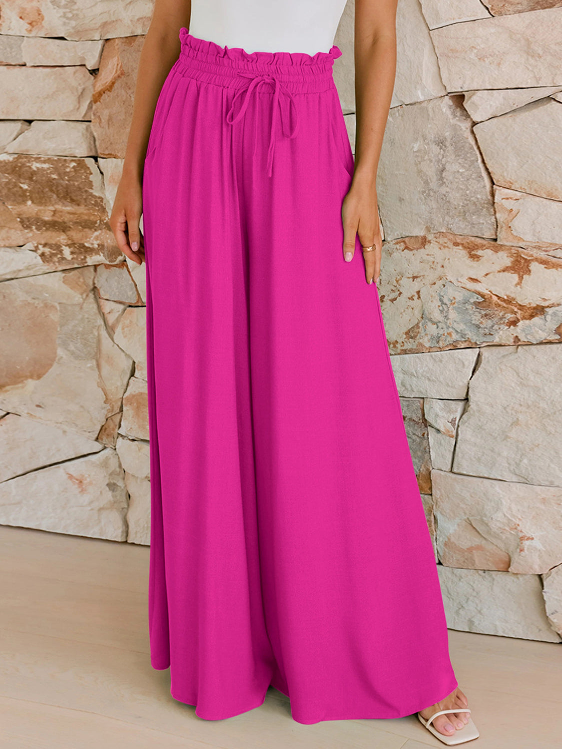 Koisoon Drawstring Wide Leg Pants with Pockets