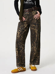 Koisoon Leopard Straight Jeans with Pockets