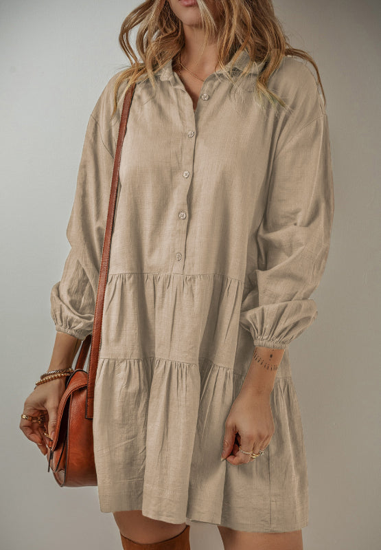 Koisoon Collared Neck Balloon Sleeve Shirt Dress