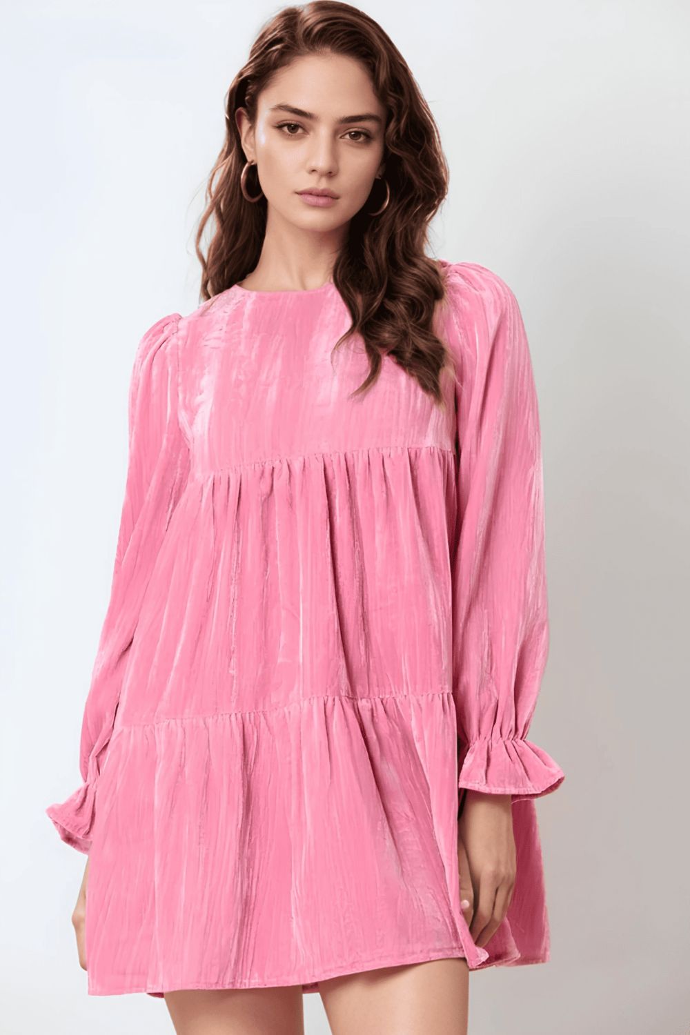 Koisoon Round Neck Flounce Sleeve Mini Dress