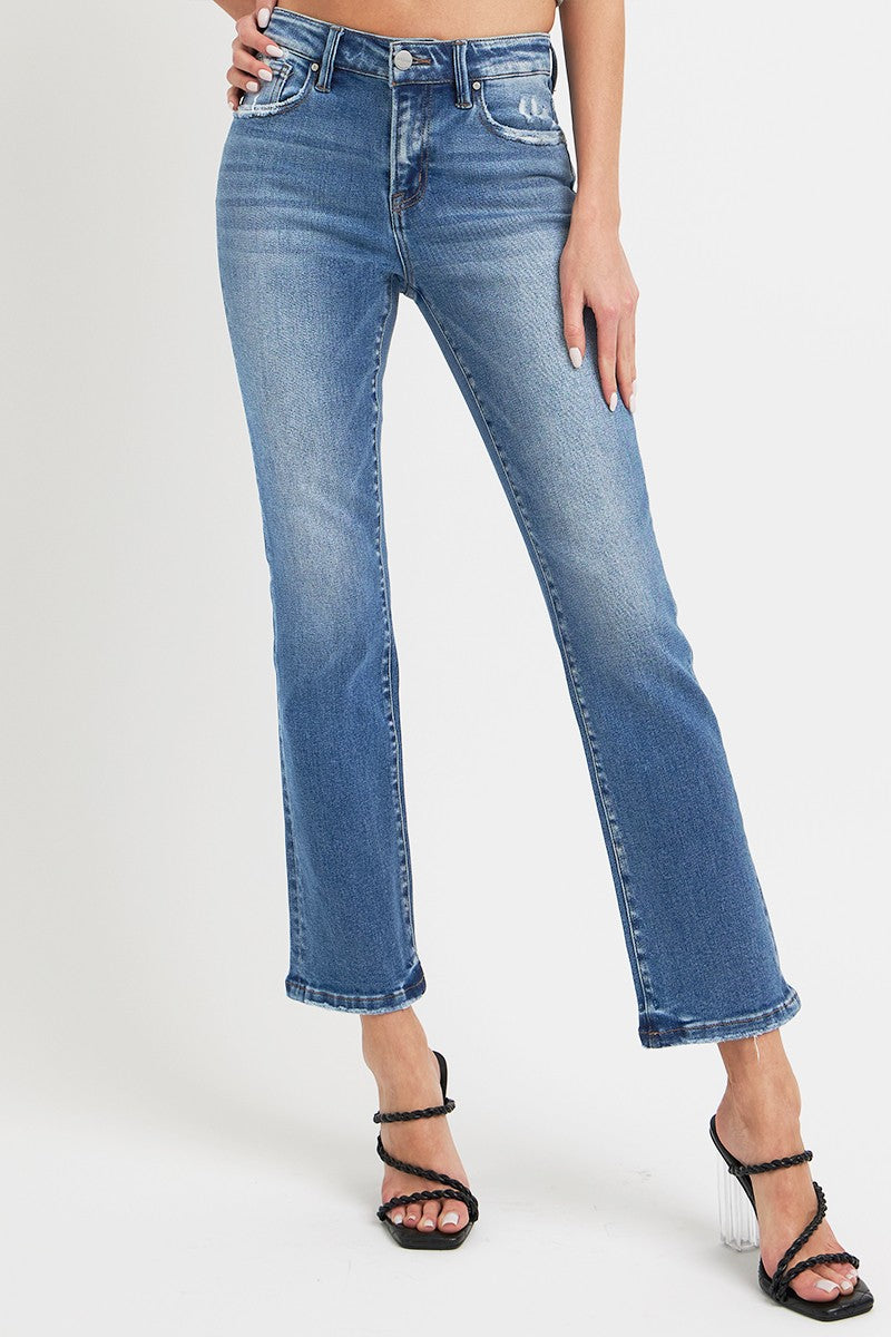 Koisoon Full Size Mid Rise Ankle Straight Jeans with Pockets