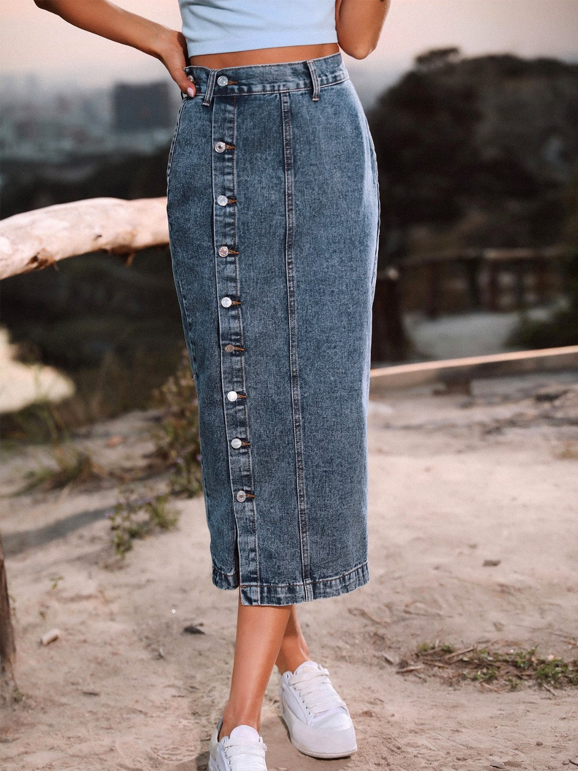 Koisoon Button Down Denim Skirt