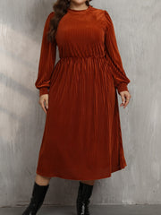 Koisoon Plus Size Round Neck Long Sleeve Midi Dress