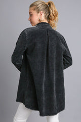 Koisoon Raw Hem Button Down Denim Jacket with Chest Pockets