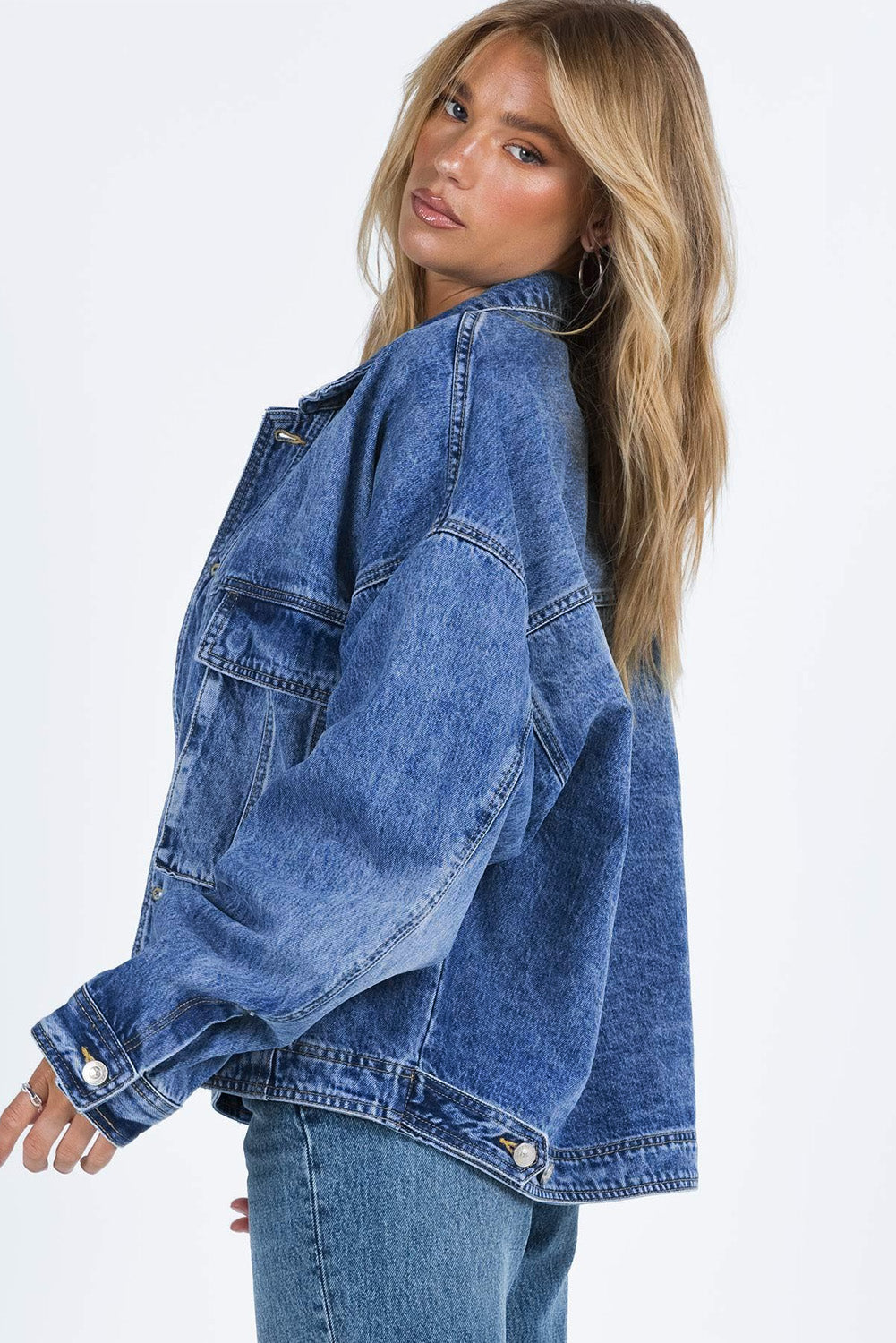 Koisoon Collared Neck Button Up Denim Jacket