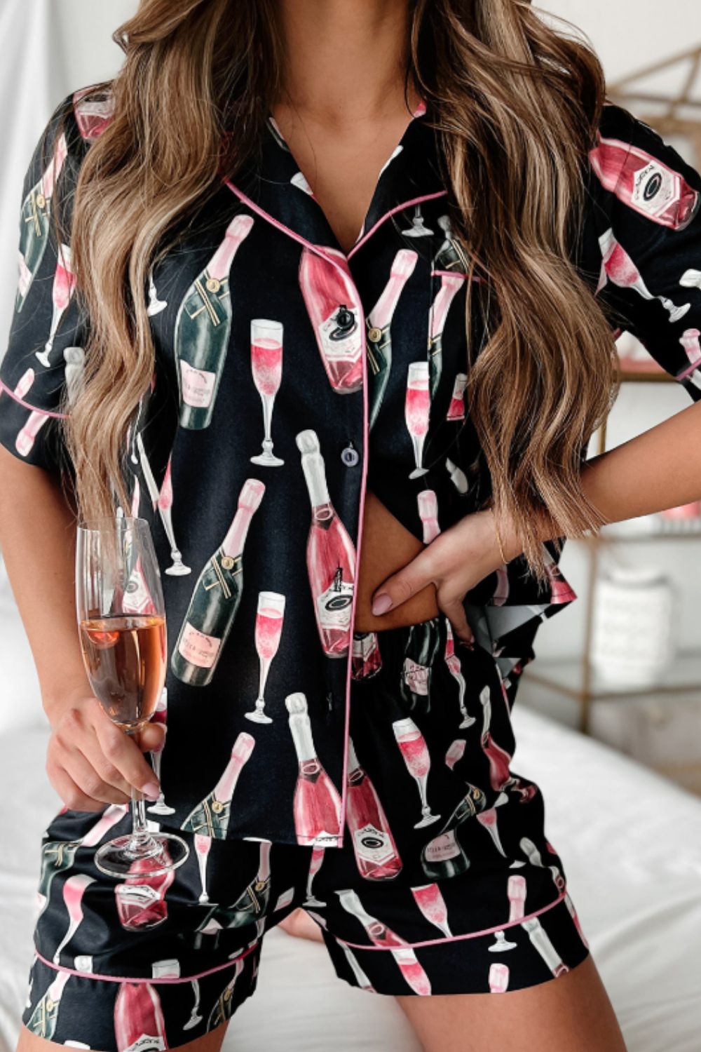 Koisoon Champagne Print Short Sleeve Top and Shorts Set