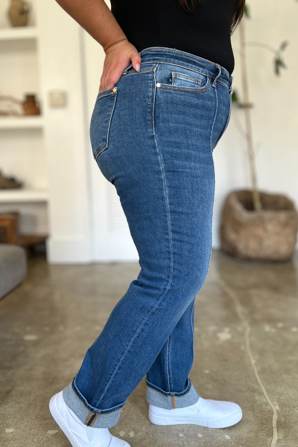 Koisoon Blue Full Size High Waist Front Seam Detail Straight Jeans