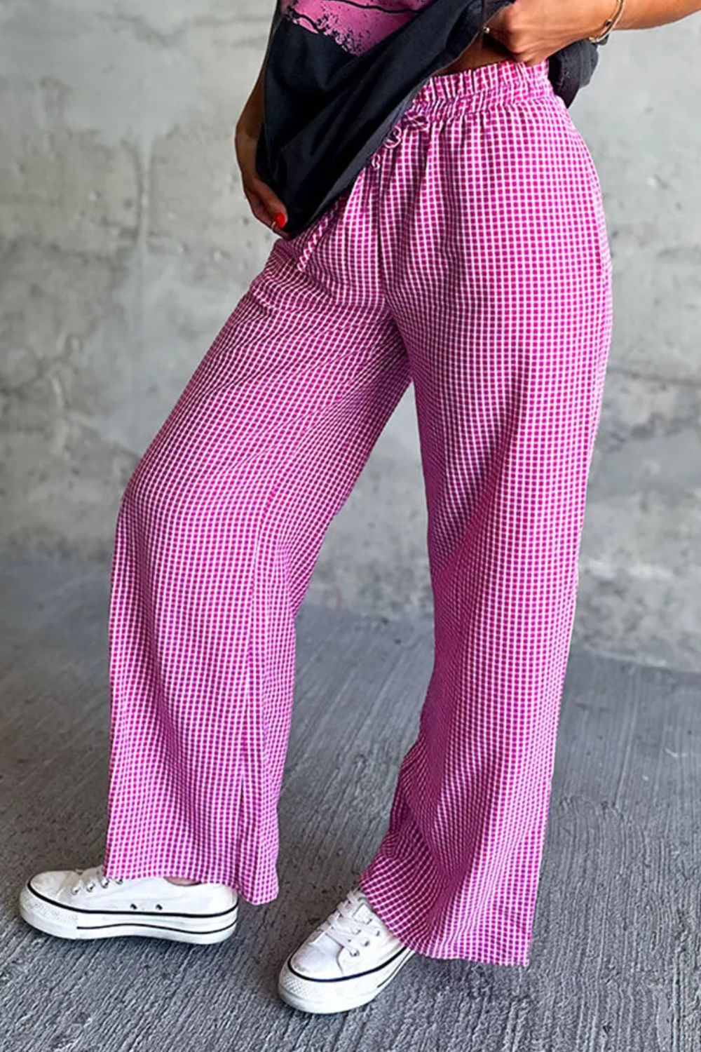 Koisoon Plaid Wide Leg Pants with Pockets