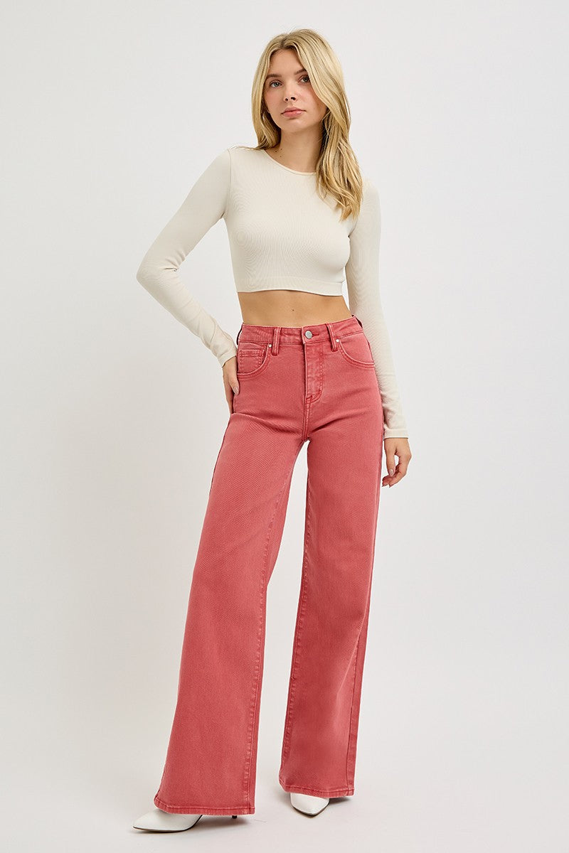 Koisoon Full Size High Rise Tummy Control Wide Leg Jeans