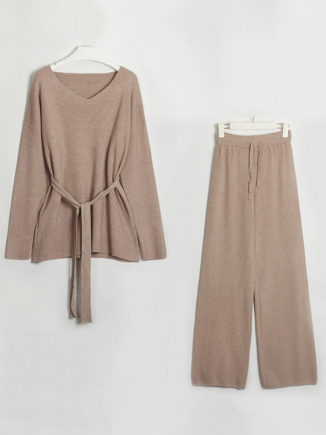 Koisoon V-Neck Long Sleeve Top and Drawstring Pants Sweater Set