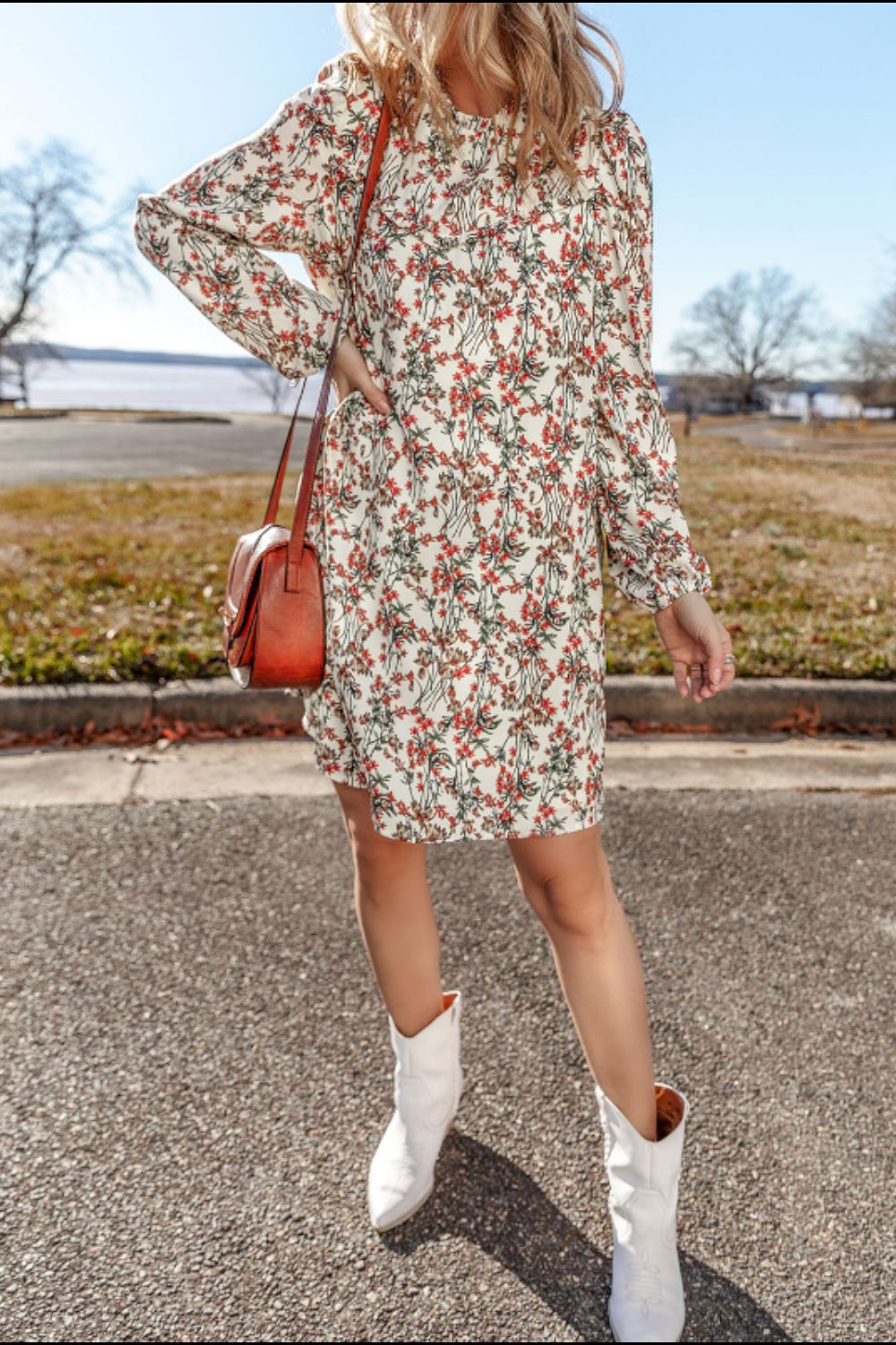 Koisoon Floral Round Neck Long Sleeve Dress