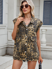 Koisoon Leopard Buttton Up Denim Vest