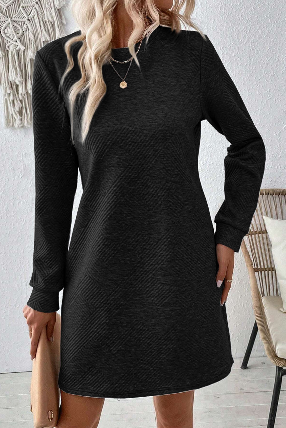 Koisoon Round Neck Long Sleeve Mini Dress