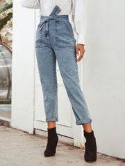 Koisoon Tied Straight Leg Jeans with Pockets