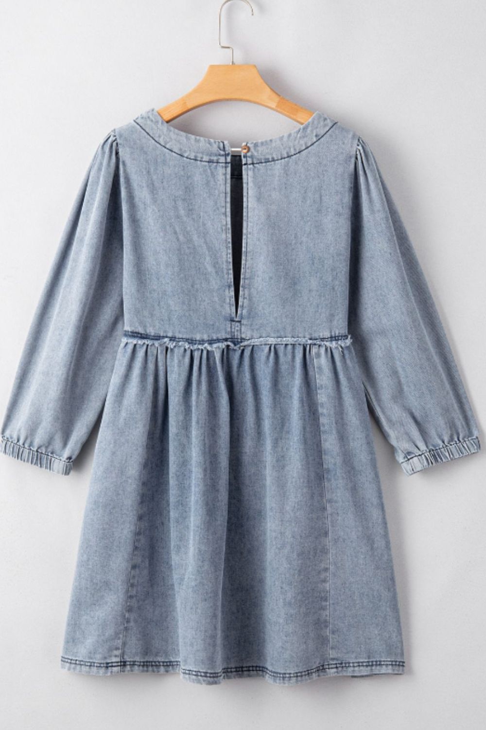 Koisoon Round Neck Balloon Sleeve Denim Dress