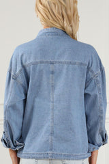 Koisoon Drawstring Snap Down Denim Jacket with Chest Pockets