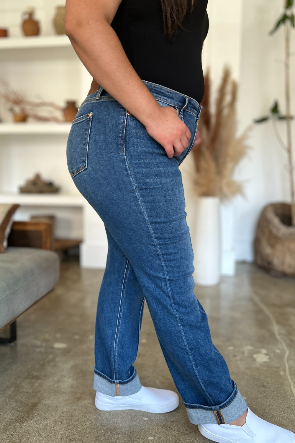 Koisoon Blue Full Size High Waist Front Seam Detail Straight Jeans