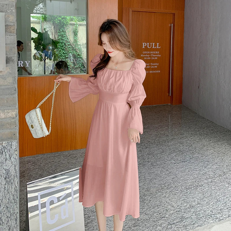 Koisoon Backless Sexy Vintage Fairy Dress Women Sweet Elegant Princess Evening Party Dresses Female Casual Korean Long Sleeve Chic Dress