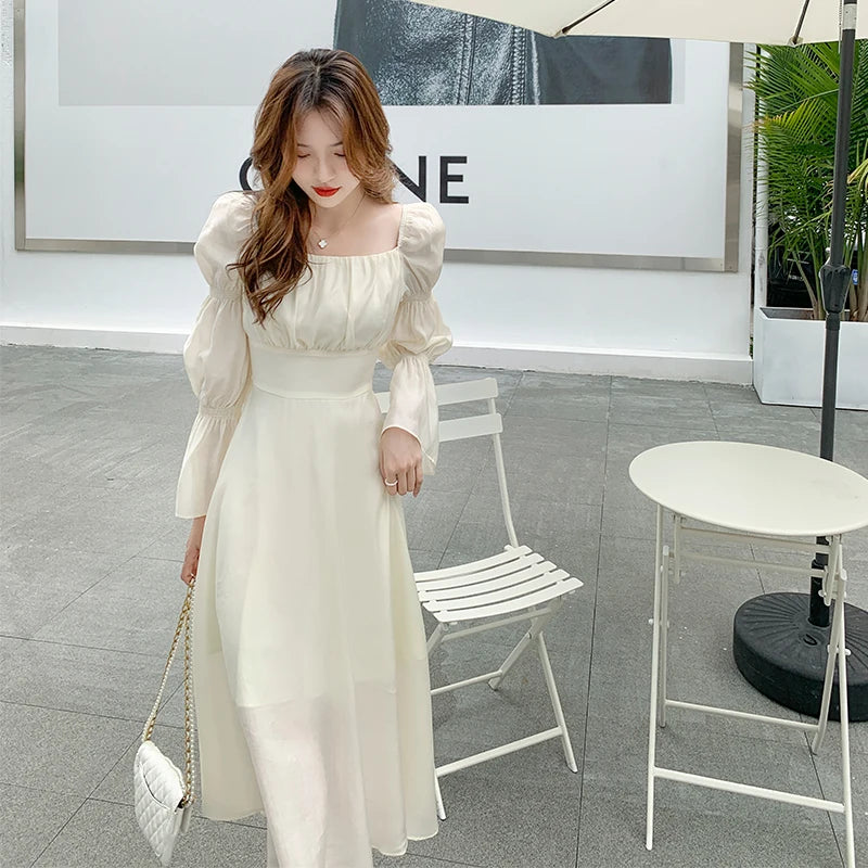 Koisoon Backless Sexy Vintage Fairy Dress Women Sweet Elegant Princess Evening Party Dresses Female Casual Korean Long Sleeve Chic Dress