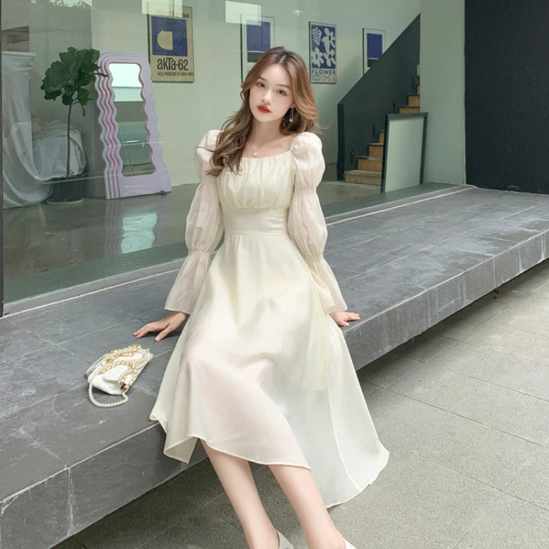 Koisoon Backless Sexy Vintage Fairy Dress Women Sweet Elegant Princess Evening Party Dresses Female Casual Korean Long Sleeve Chic Dress