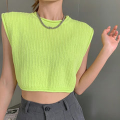 Koisoon Loose Women Vest Tanks Summer Sleeveless Solid White Knit Korean Pullover O Neck Crop Tops Casual Hollow Out Thin Tops