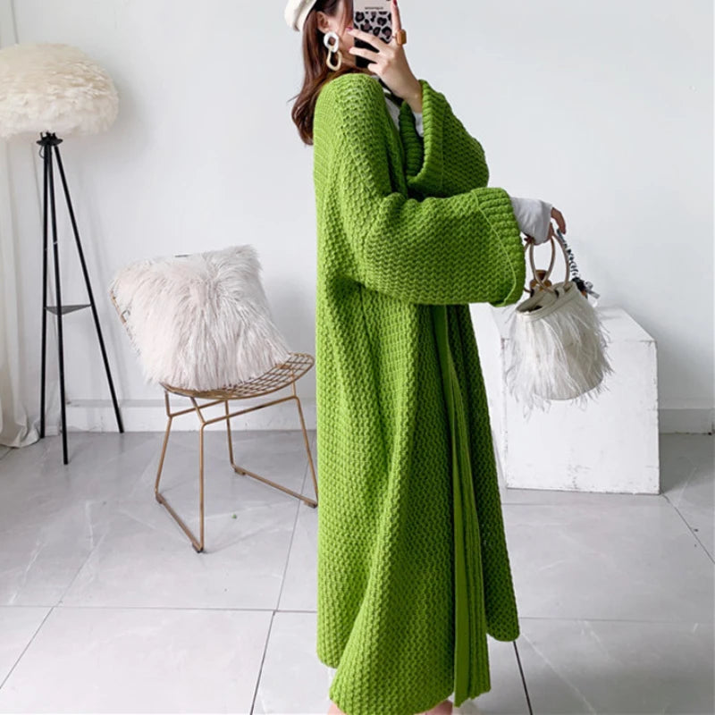 Koisoon Autumn Women Long Cardigans Sweater New Casual Knitted Long Sleeve Oversized Loose Coats Winter Solid Winter Cardigan