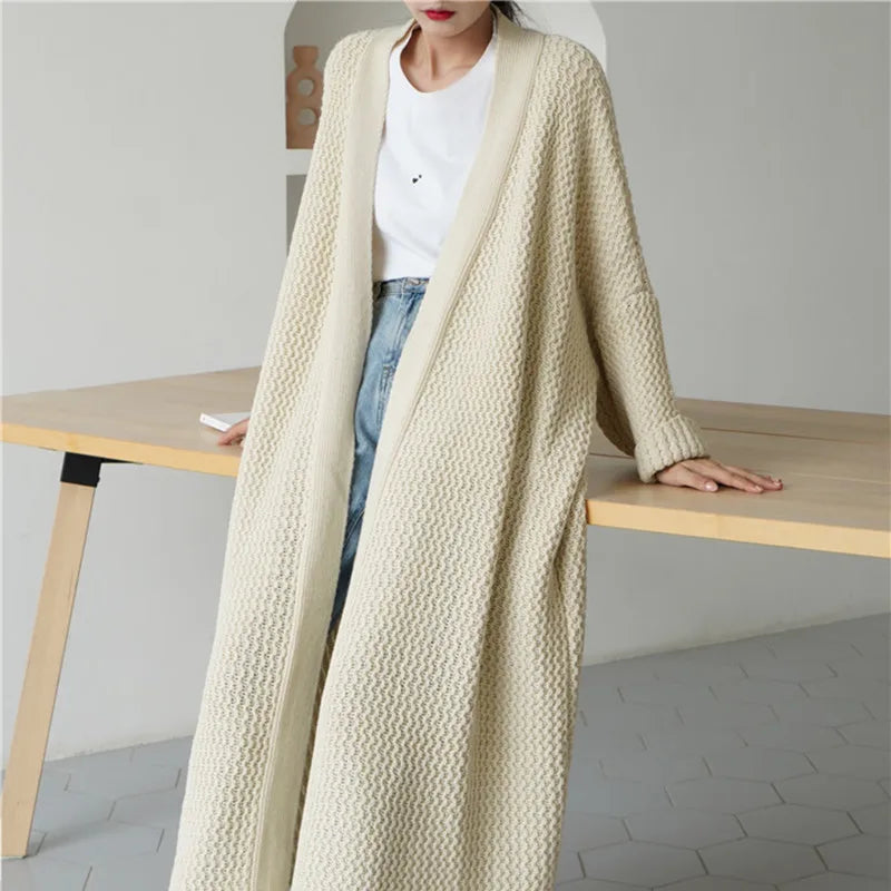 Koisoon Autumn Women Long Cardigans Sweater New Casual Knitted Long Sleeve Oversized Loose Coats Winter Solid Winter Cardigan