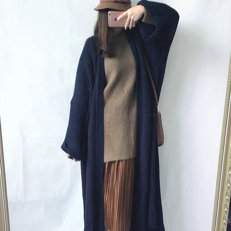 Koisoon Autumn Women Long Cardigans Sweater New Casual Knitted Long Sleeve Oversized Loose Coats Winter Solid Winter Cardigan