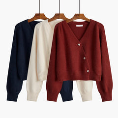 Koisoon Loose Women Cardigan Sweater Knit Fall Long Sleeve Cute Single Button Crop Sweater  Fashion V Neck All Match Short Jacket