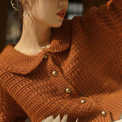 Koisoon Cute Peter Pan Collar Women Cardigan Sweater Loose Knitted Long Sleeve Korean Chic Jumper Coat Loose Button Up Jackets