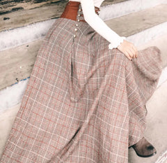 Koisoon autumn winter vintage plaid long woolen skirt women high waist lace up big swing skirt a-line