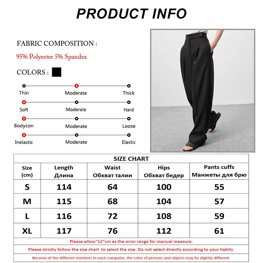 Koisoon Spring Summer Black Ladies Office Trousers Womens High Waist Pants Pockets Female Pleated Wide Legs Pants Solid 2024